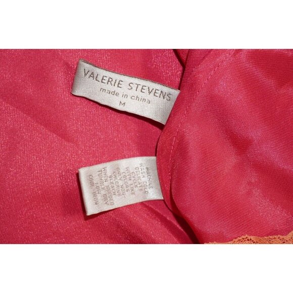 Valerie Stevens Satin Slip Dress Size M Red Lace Trim Vintage Y2K Lingerie - Picture 12 of 16